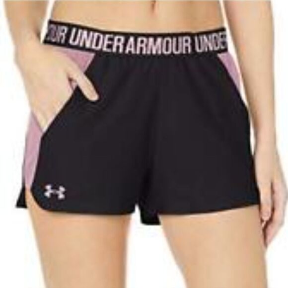 Under Armour Pink & Black Pull On Stretch Shorts Size Small - Picture 1 of 7